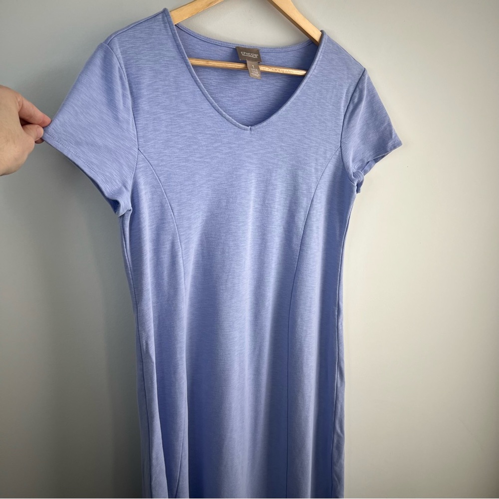 Chicos 1 Dress Midi Small Short Sleeve Periwinkle Blue Boho Asymmetric Casual - Picture 5 of 7